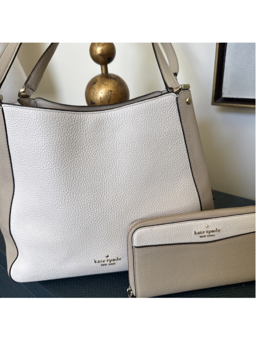 Kate Spade Leila Shoulder Bag Wallet Ivory Beige Pebble Leather